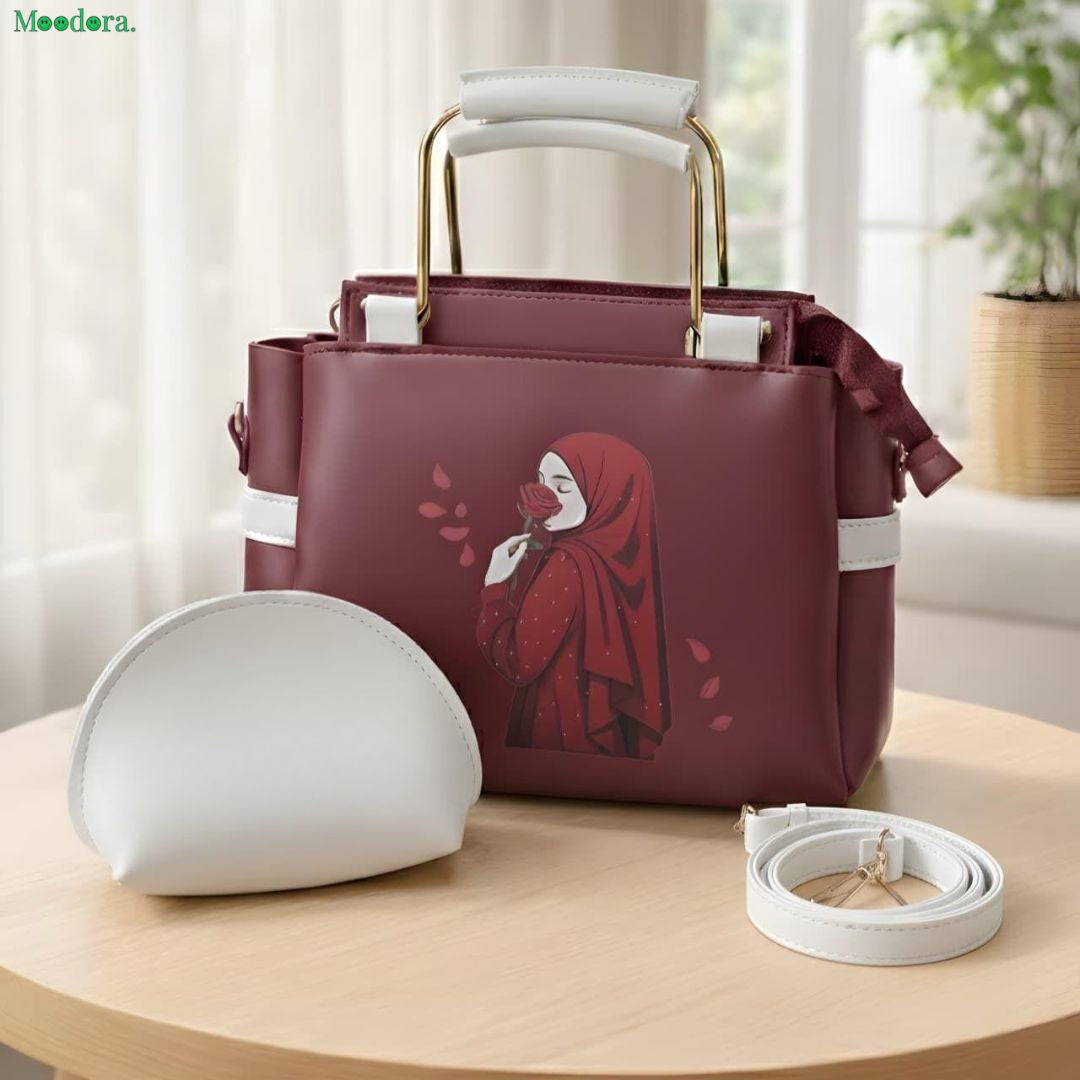 Moodora Printed Women’s Handbag Set – Tote with Strap &amp; Pouch