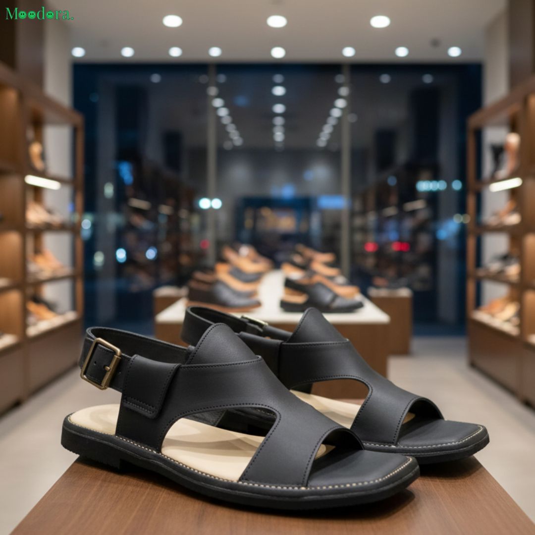 Moodora Men’s Premium Black Panjadara Chappal – Handmade Leather
