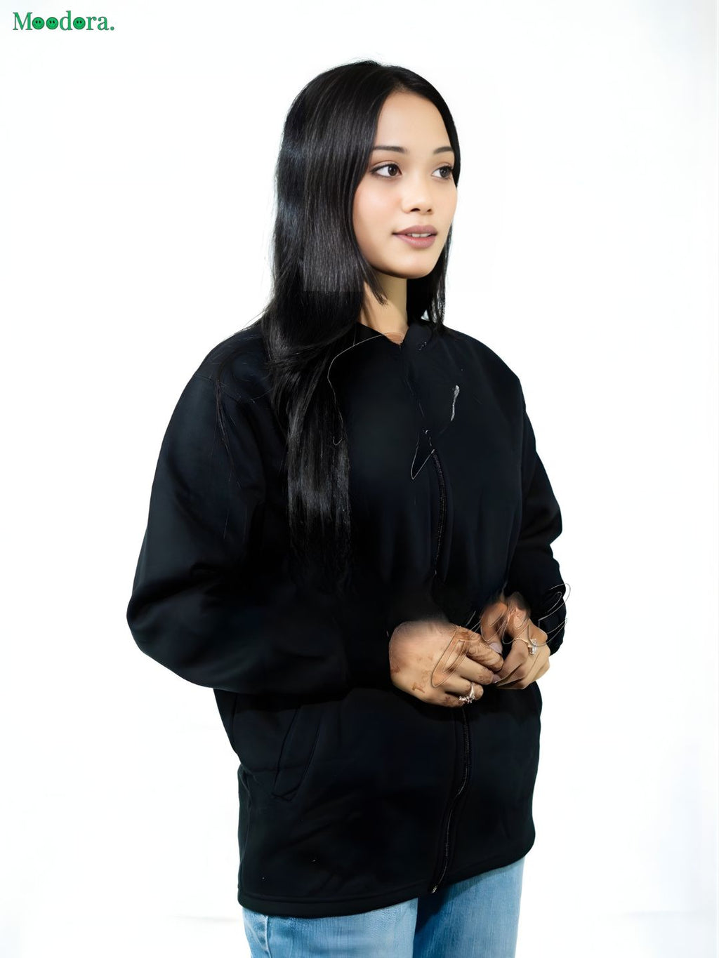 Moodora Plain Fleece Black Jacket for Ladies & Girls – Winter Collection