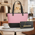 Moodora Chic Pink Striped Tote & Chain Clutch Set (2-Piece)