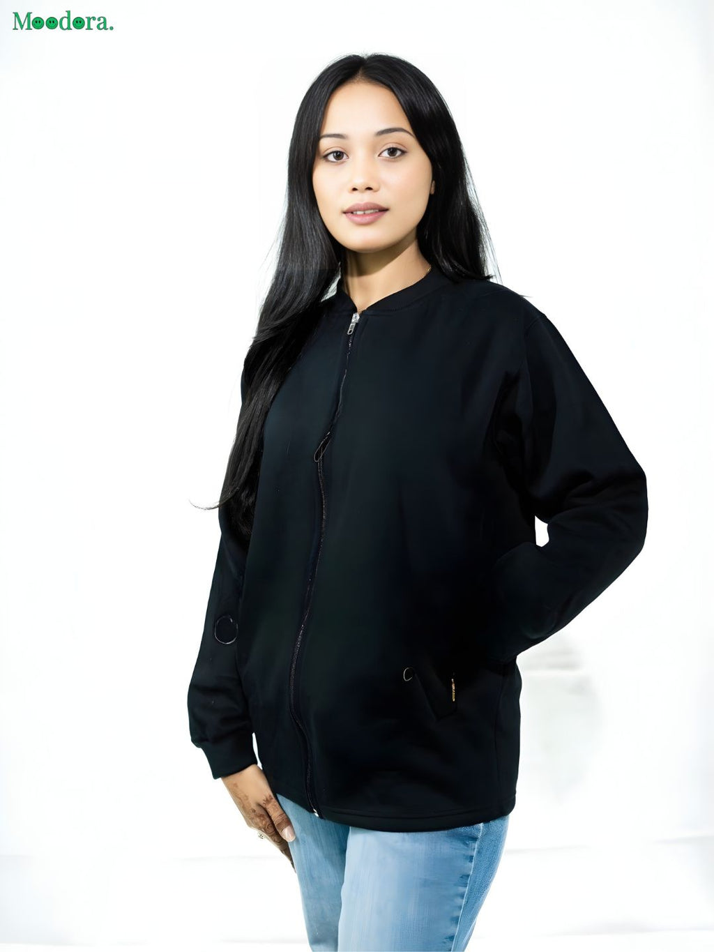 Moodora Plain Fleece Black Jacket for Ladies & Girls – Winter Collection