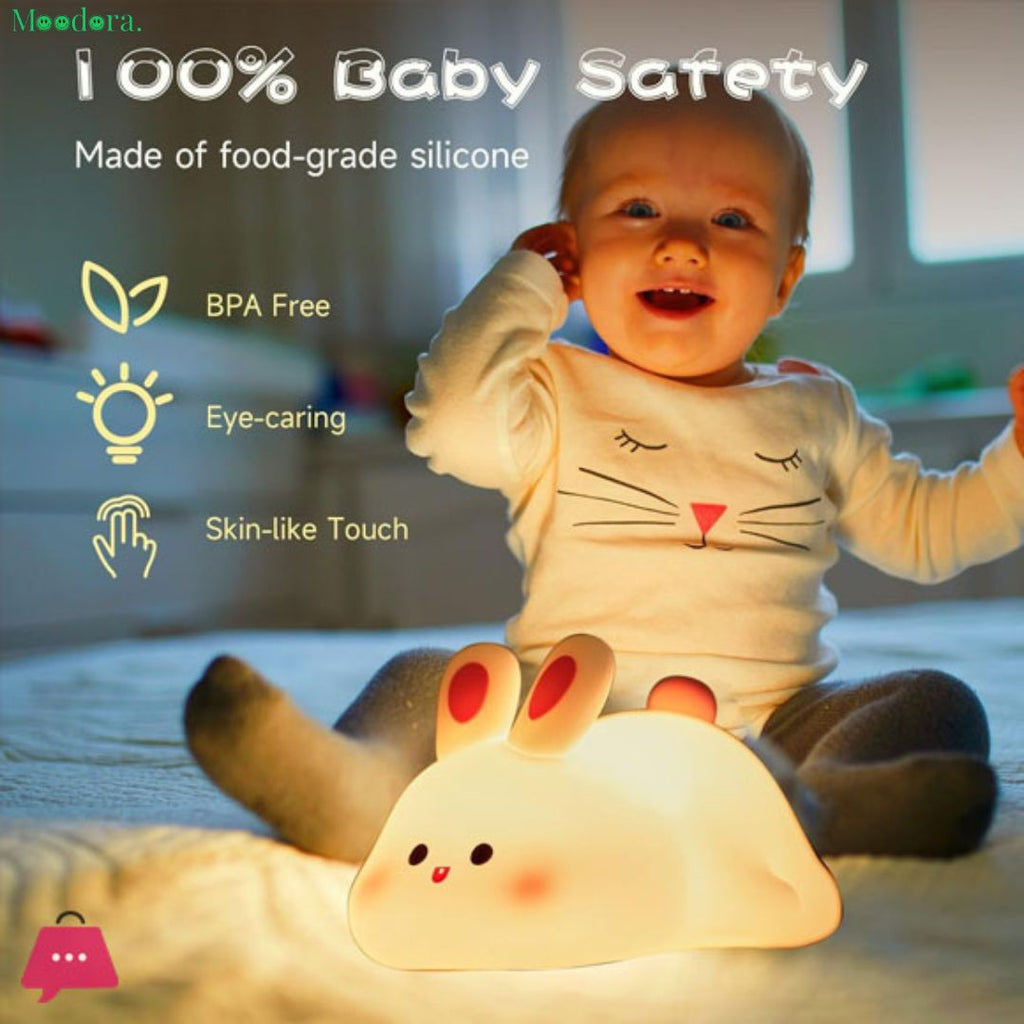 Moodora Silicone Rabbit Night Lamp – Rechargeable Touch Bunny Lamp for Kids
