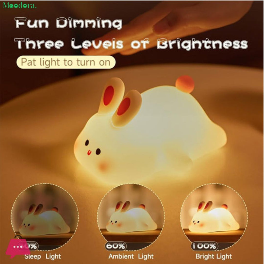 Moodora Silicone Rabbit Night Lamp – Rechargeable Touch Bunny Lamp for Kids