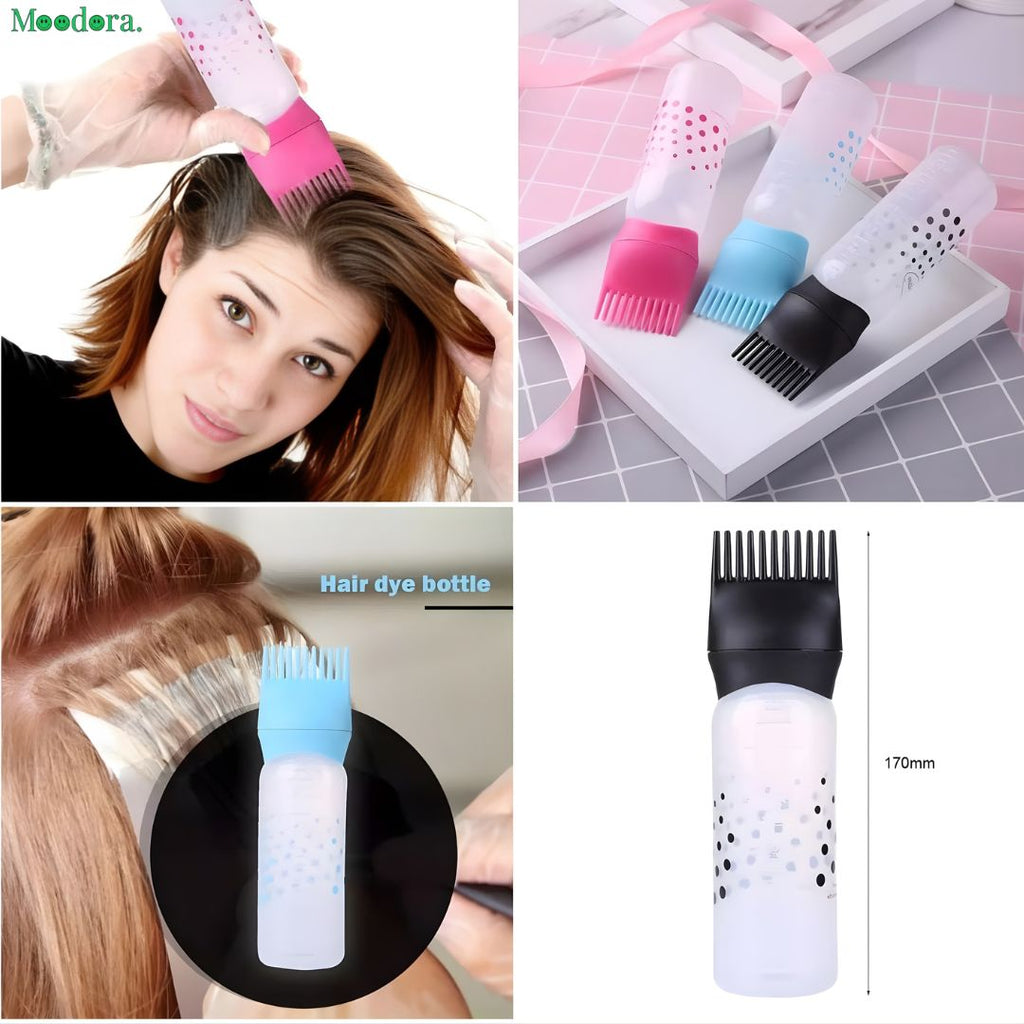 Moodora Hair Oil Comb Applicator Bottle with Scale – Oiling & Hair Coloring Tool (1Pc)