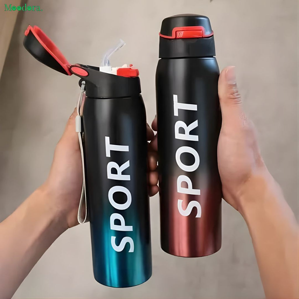 Moodora Stainless Steel Vacuum Flask 500ml – Double Wall Insulated Sports Water Bottle with Straw