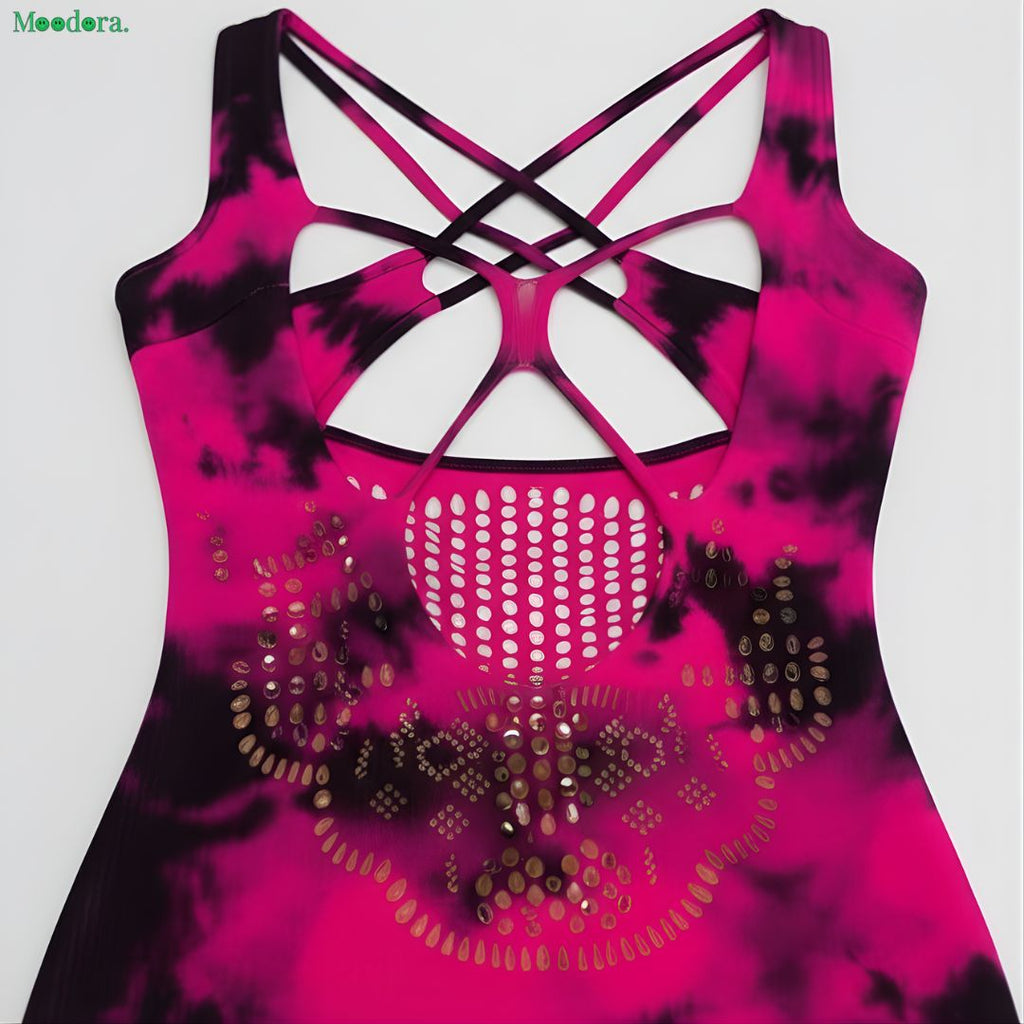 Moodora Criss-Cross Tie-Dye Stocking Night Dress – Seamless Mesh (Free Size)