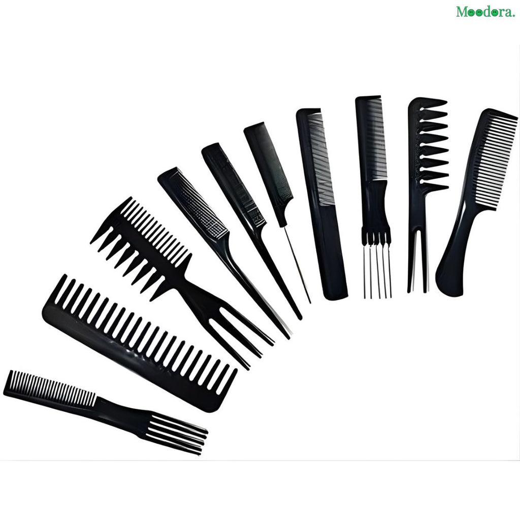Moodora 10 Pcs Professional Salon Hair Comb Kit – Multipurpose Barber &amp; Hair Styling Set