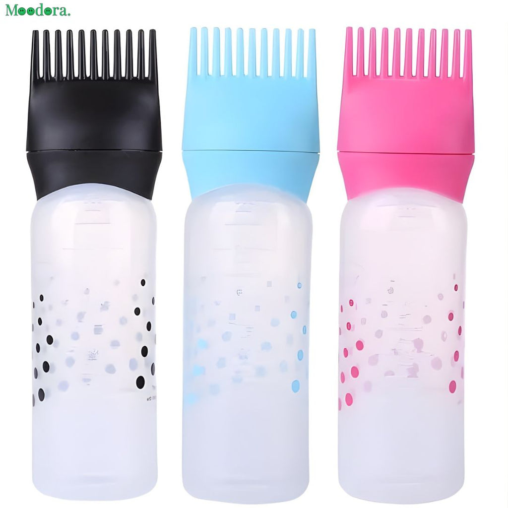 Moodora Hair Oil Comb Applicator Bottle with Scale – Oiling & Hair Coloring Tool (1Pc)