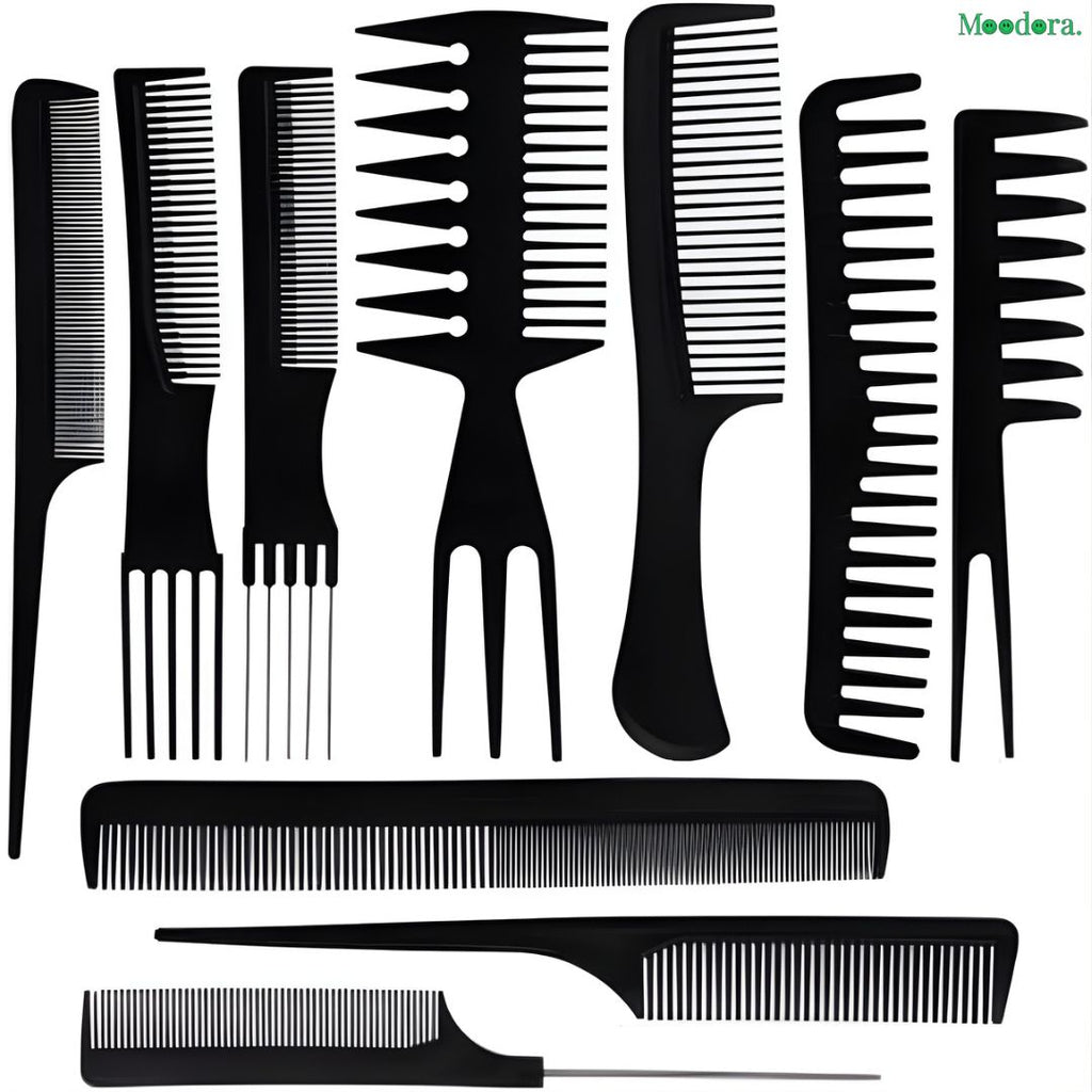 Moodora 10 Pcs Professional Salon Hair Comb Kit – Multipurpose Barber &amp; Hair Styling Set