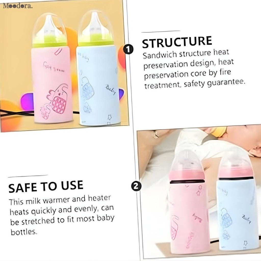 Moodora Portable USB Baby Bottle Warmer – Travel Milk Heating Sleeve
