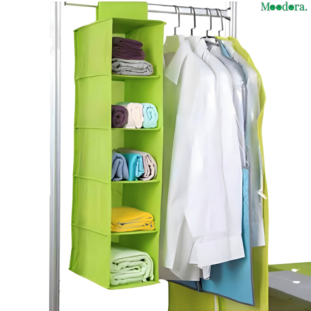 Moodora 5 Shelf Clothes Hanging Organizers Pant Organizer Wardrobe Section Storage Closet Organiser
