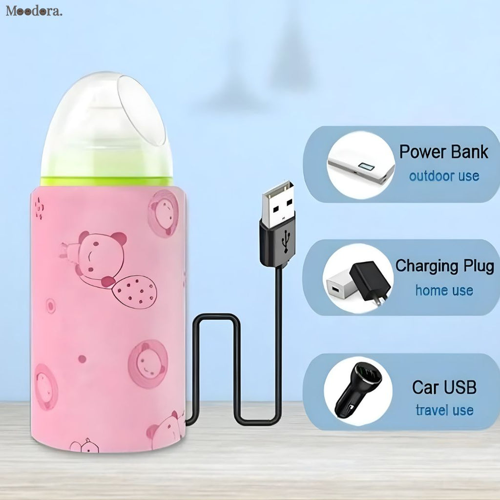Moodora Portable USB Baby Bottle Warmer – Travel Milk Heating Sleeve