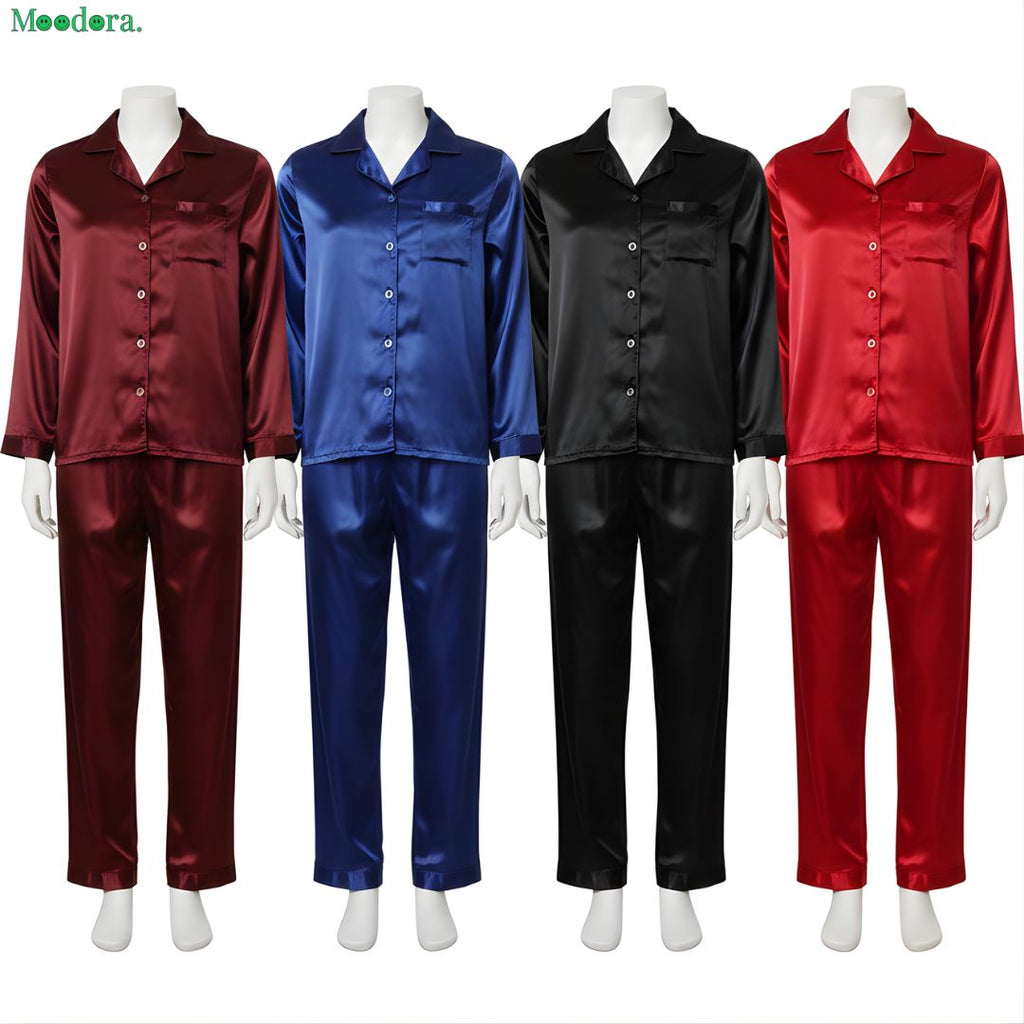 Moodora Couple Silk Satin Pajama Set – 4 Pcs