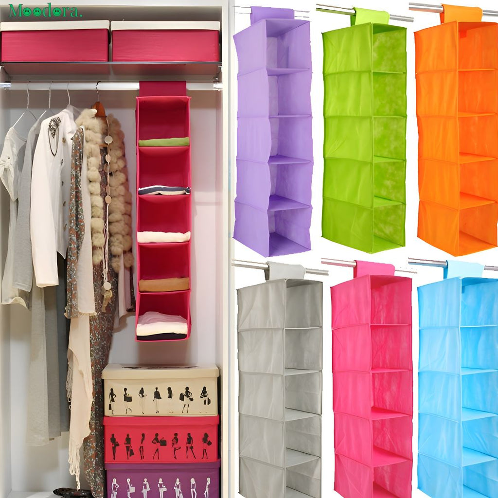 Moodora 5 Shelf Clothes Hanging Organizers Pant Organizer Wardrobe Section Storage Closet Organiser