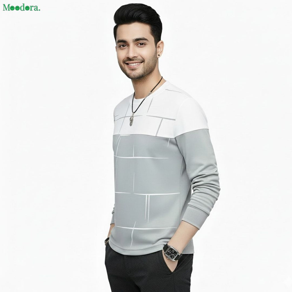 Moodora Men’s Full Sleeve Lining Print T-Shirt