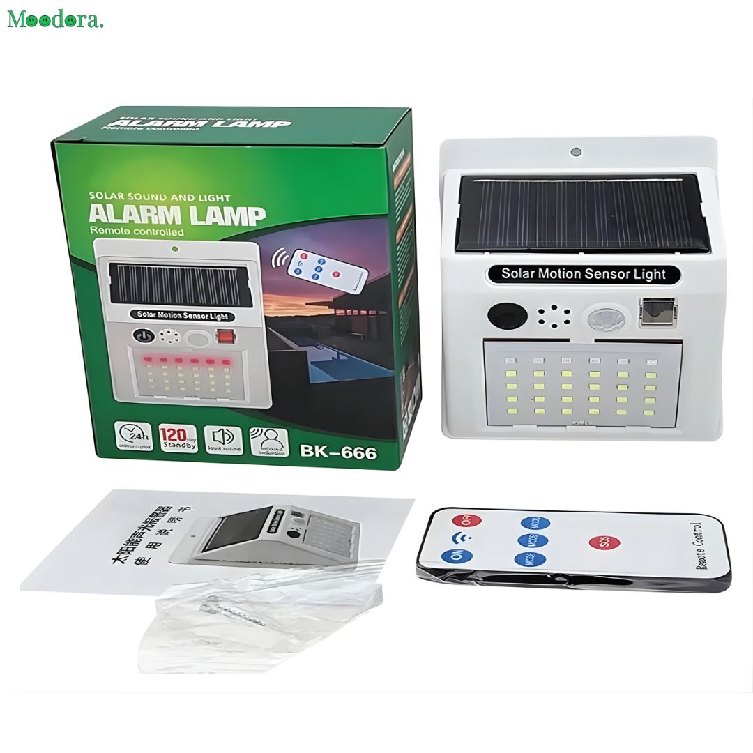Moodora Solar Alarm Security Lamp with Motion Sensor &amp; Remote Control