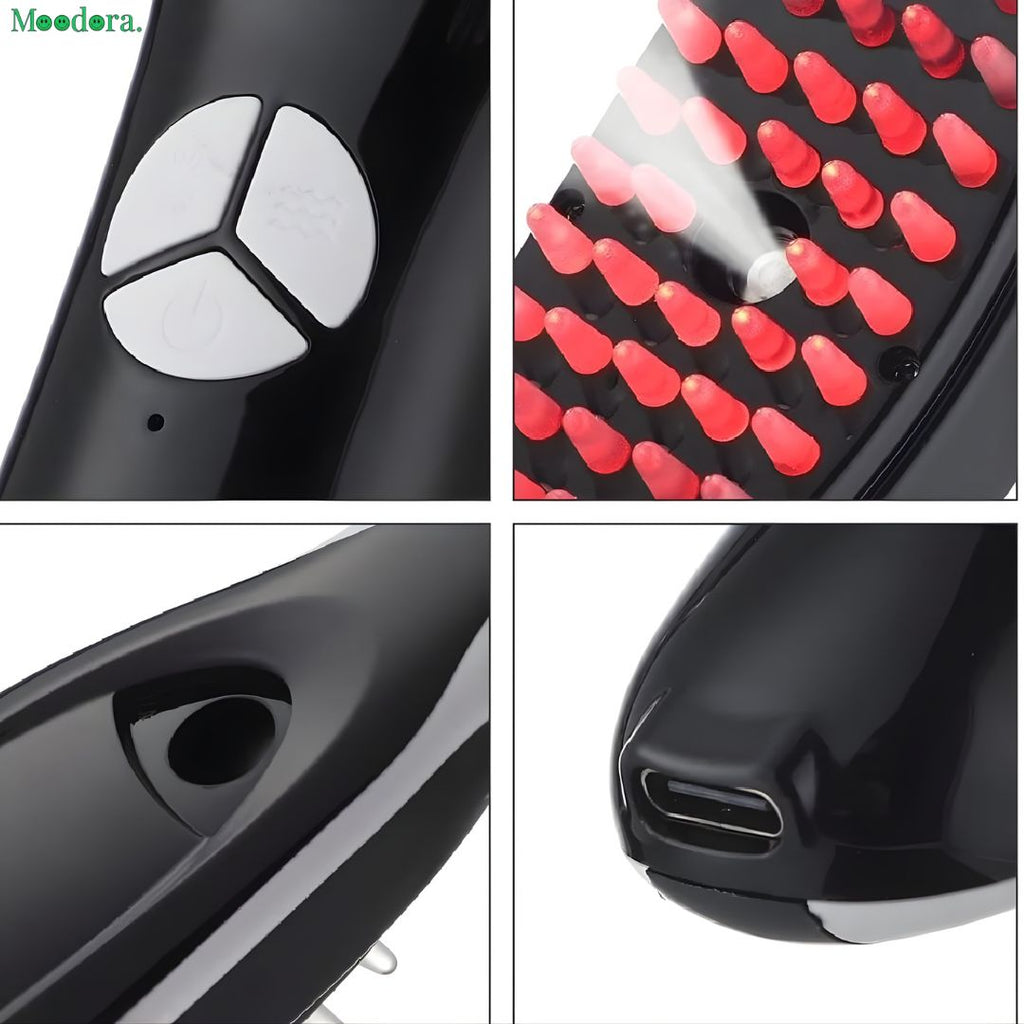 Moodora Rechargeable Electric Hair Growth Comb – Steam Spray & LED Scalp Massager