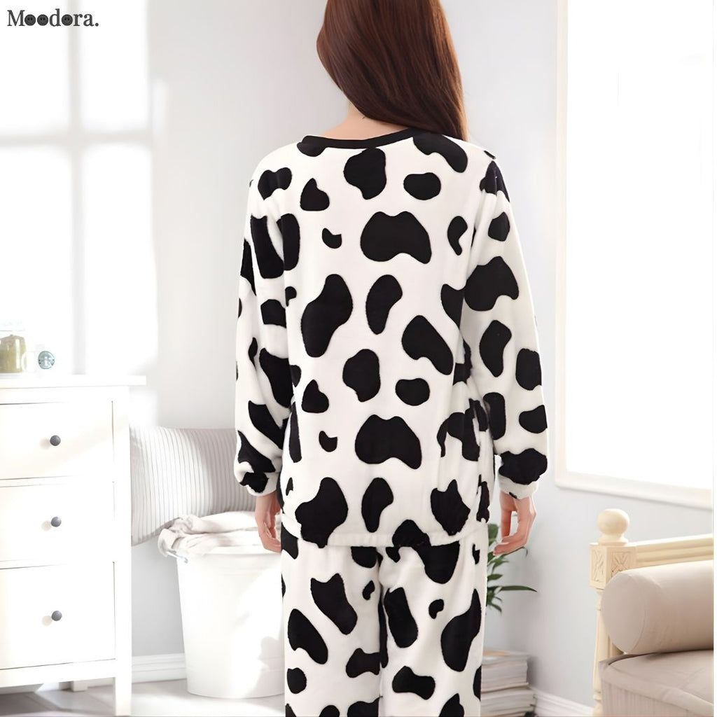 Moodora White Cow Printed Tracksuit – Stylish & Comfortable Winter Wear
