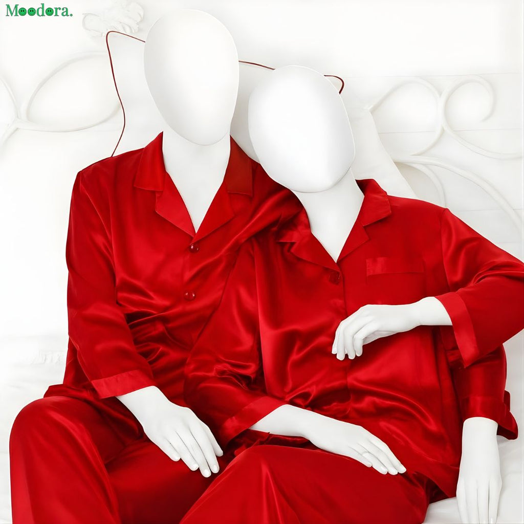 Moodora Couple Silk Satin Pajama Set – 4 Pcs