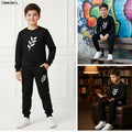 Moodora Kids Printed Black Fleece Tracksuit – Stylish Sweatshirt & Trouser Set