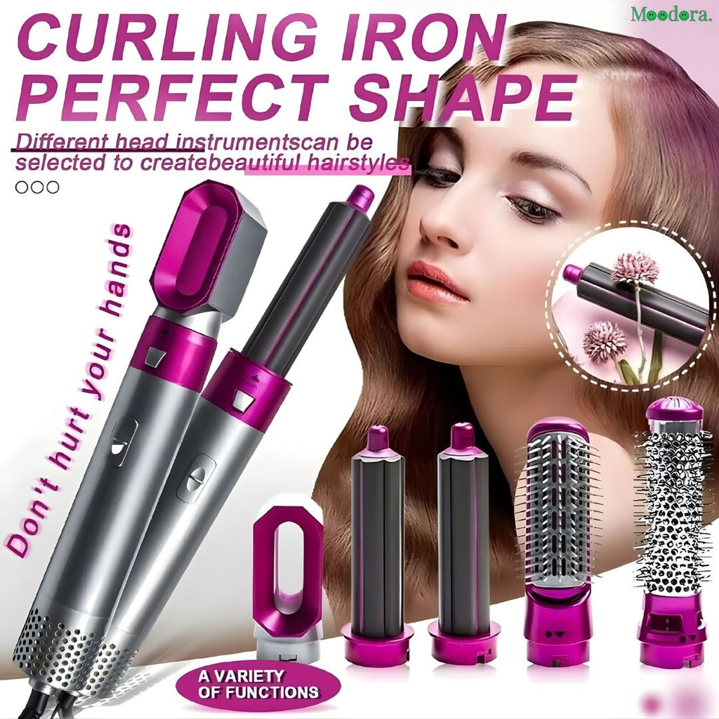 Moodora 5 In 1 Ionic Hair Styler Brush – Straightener, Curler, Dryer &amp; Volumizer