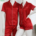 Moodora Couple Silk Pajama Set – Short Sleeve & Shorts (4 Pcs)