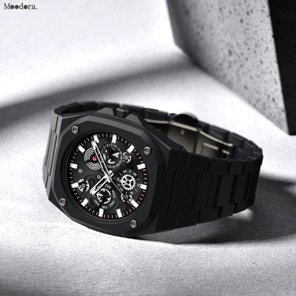 Moodora Black Stainless Steel Men’s Watch – Luxury Multi-Dial Design