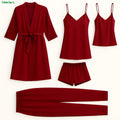 Moodora 5-Piece Satin Sleepwear Set – Robe, Camisole, Shorts, Pants & Slip Dress