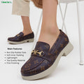 Moodora Women’s Brown Loafers with Gold Buckle | Comfortable Casual Shoes