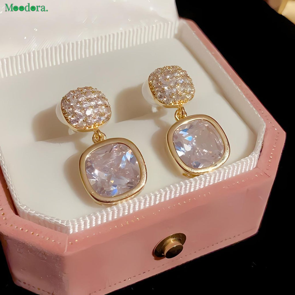 Moodora Korean Zircon Crystal Earrings – Elegant Sparkling Style