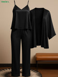 Moodora 3-Piece Premium Satin Sleepwear Set – Camisole, Pants &amp; Robe