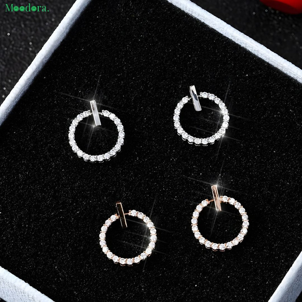 Moodora Circle Zircon Korean Earrings – Elegant Sparkling Design