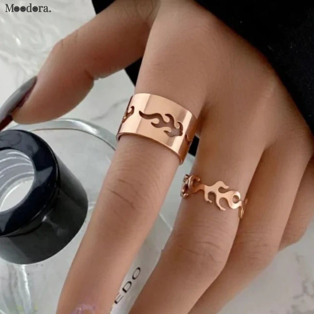 Moodora Fire Couple Rings – Stylish Matching Alloy Rings