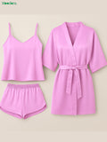 Moodora 3-Piece Satin Sleepwear Set – Camisole, Shorts &amp; Robe