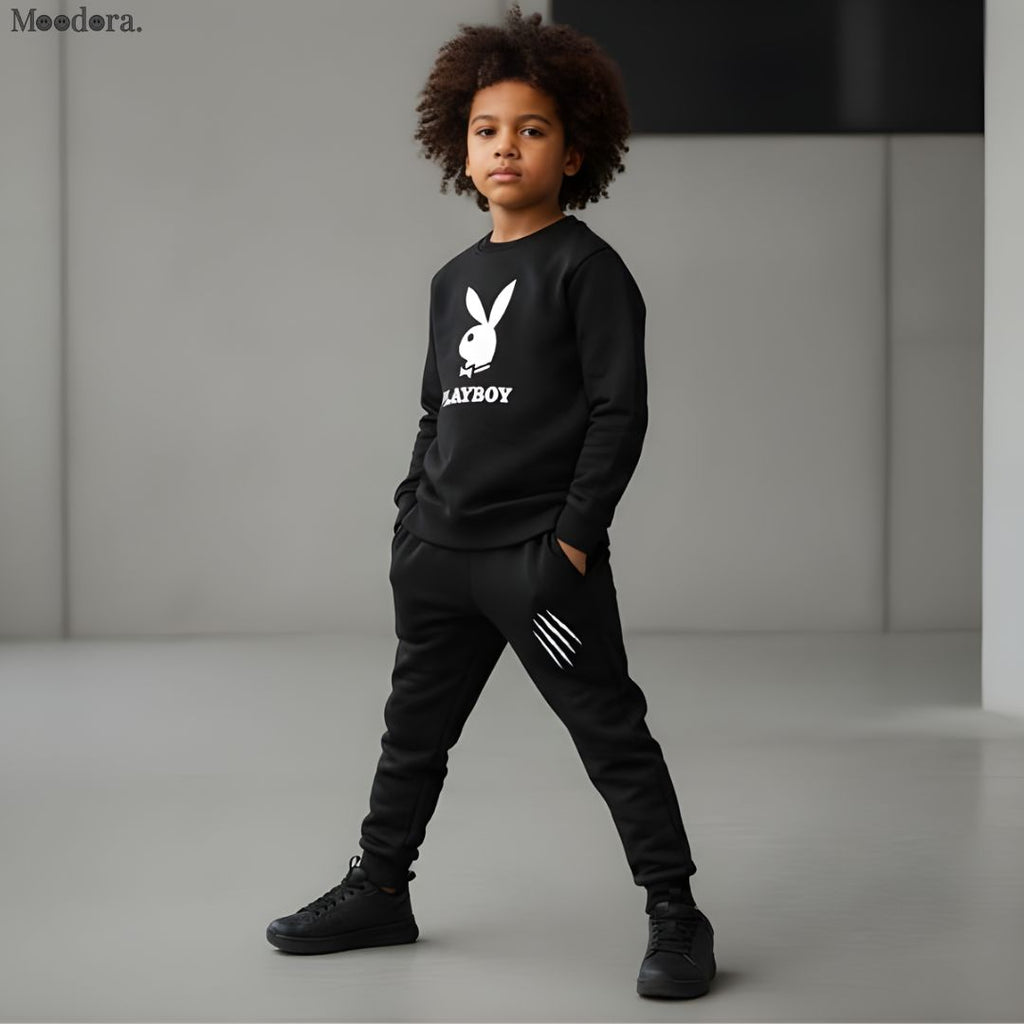 Moodora Kids Printed Fleece Tracksuit – Stylish Sweatshirt & Trouser Set for Boys & Girls