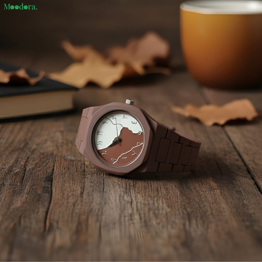 Moodora Brown White Aura Watch – Elegant Stylish Design