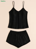 Moodora Silky Satin Camisole &amp; Shorts Sleepwear Set – Elegant Lightweight Fit