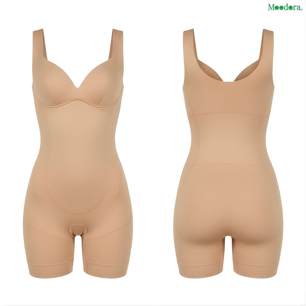 Moodora Seamless Shapewear Bodysuit – Tummy Control Mid-Thigh Body Shaper for Women