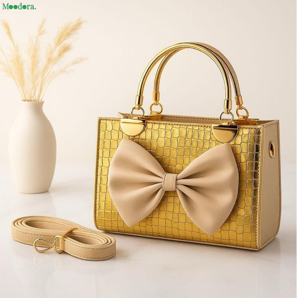 Moodora Crocodile Bow Handbag – Elegant &amp; Durable Design