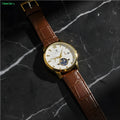 Moodora Luxury Men’s Skeleton Watch – Gold Tone Open-Heart Business Timepiece