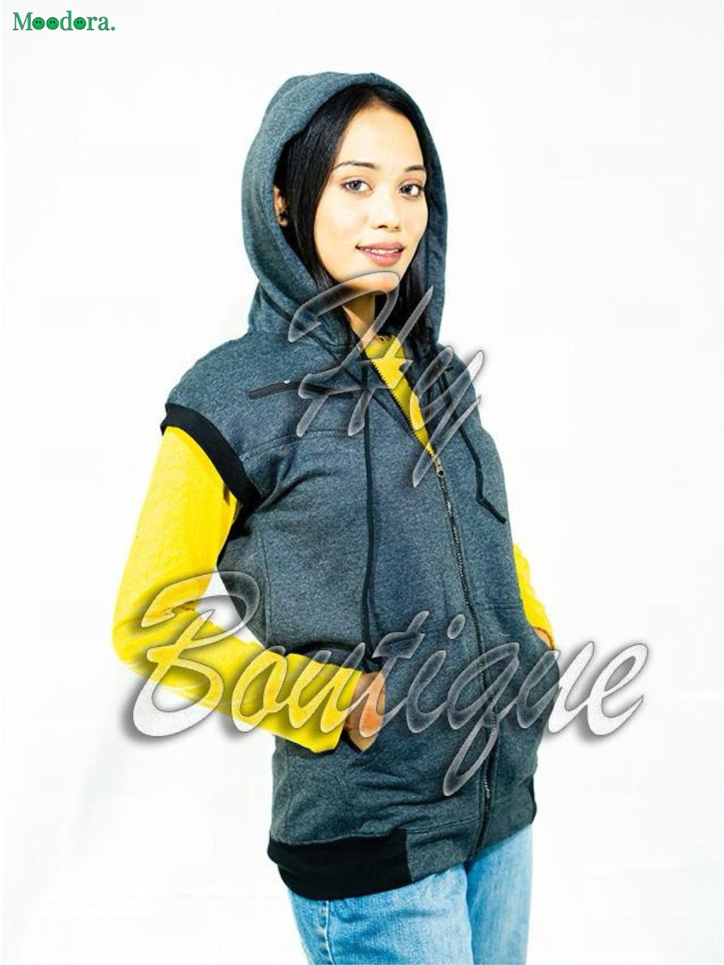 Moodora Winter Collection Dark Grey Sleeveless Jacket for Women