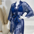 Moodora 3 Piece Lace Net Gown Set – Robe, Bra & Panty