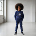 Moodora Kids Navy Blue “No Limit” Printed Fleece Tracksuit Set