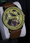Moodora Fitron Classic Chrono – Minimalist Stainless Steel Watch with Genuine Leather Strap (Without Box)