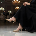 Moodora Elegant Fawn Hand-Embroidered Kitten Heels for Women