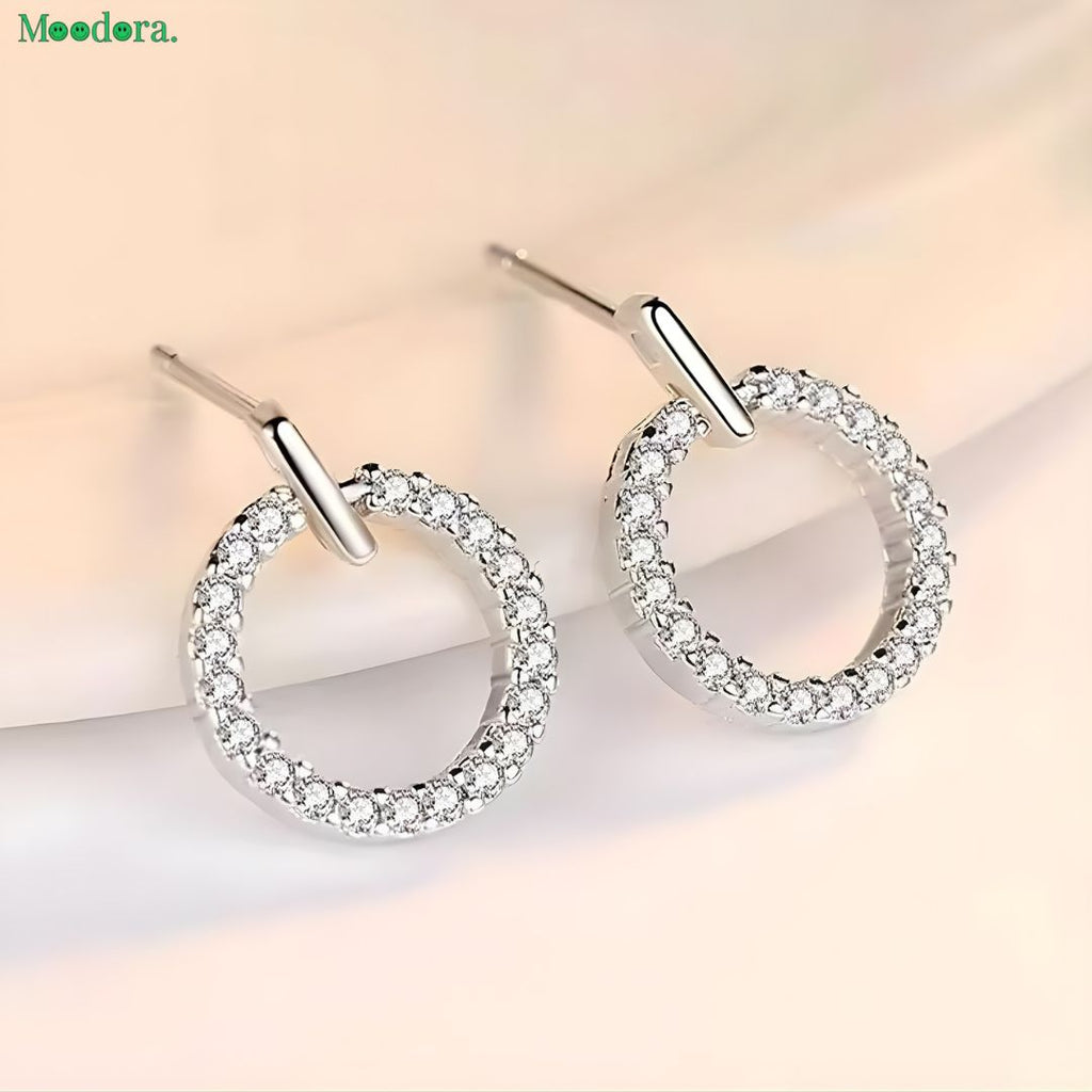 Moodora Circle Zircon Korean Earrings – Elegant Sparkling Design