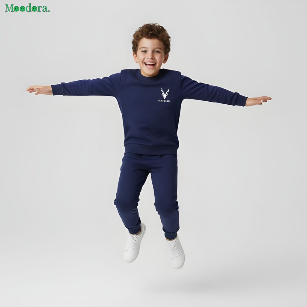 Moodora Kids Markhor Printed Winter Tracksuit – Fleece 2-Piece Set