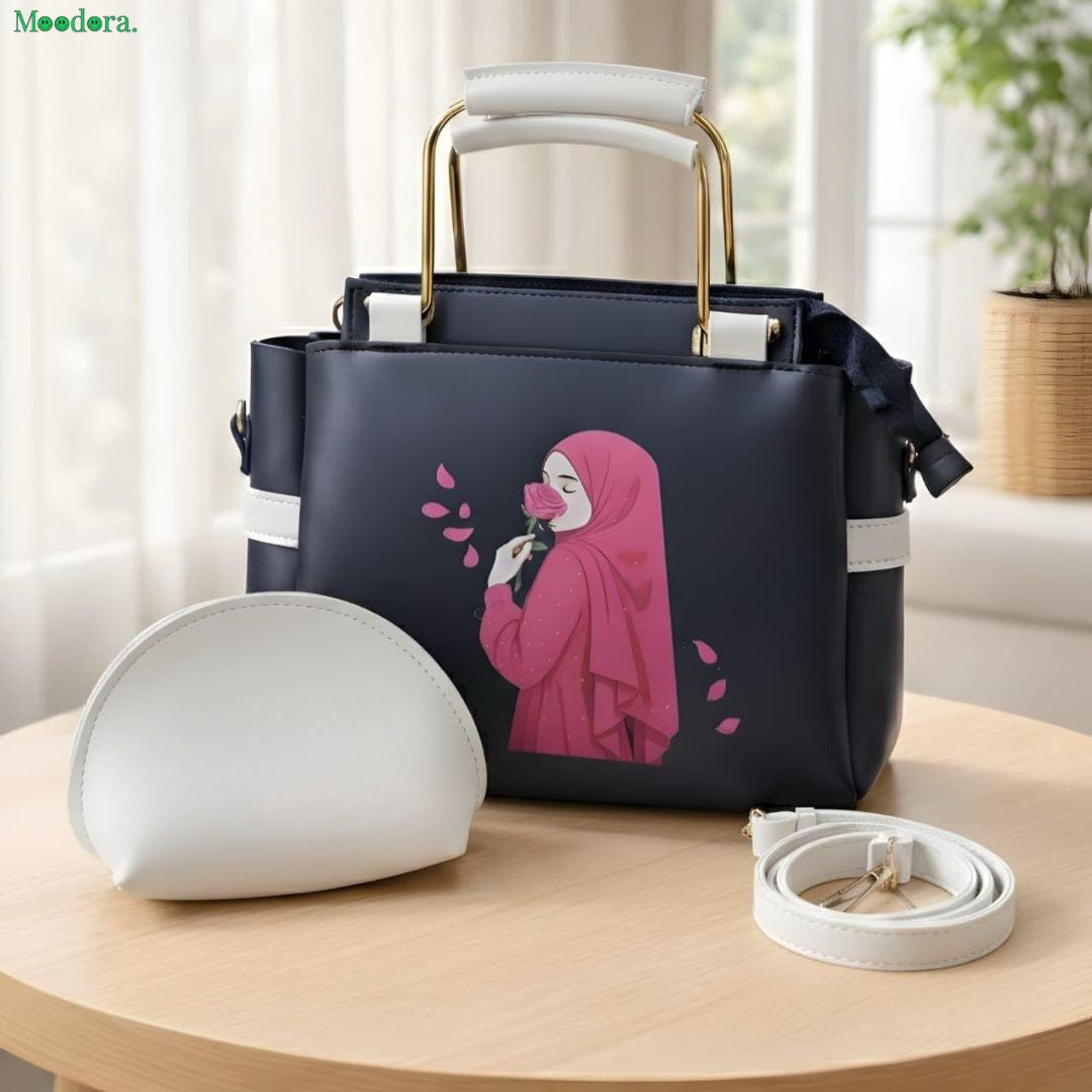 Moodora Printed Women’s Handbag Set – Tote with Strap &amp; Pouch
