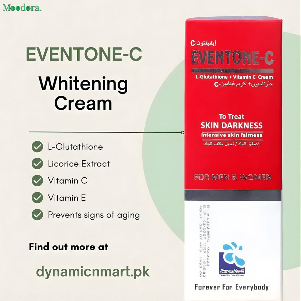 Moodora Eventone C Cream – L-Glutathione & Vitamin C Skin Brightening Cream (30ml)  Short D