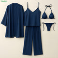 Moodora 5-Piece Satin Sleepwear Set – Robe, Camisole, Pants & Bikini